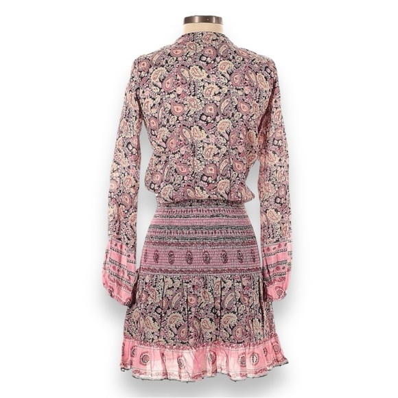 Bell by Alicia Bell Evelyn Smocked Silk Blend Voile Pink Paisley Mini Dress NWOT - Picture 5 of 8